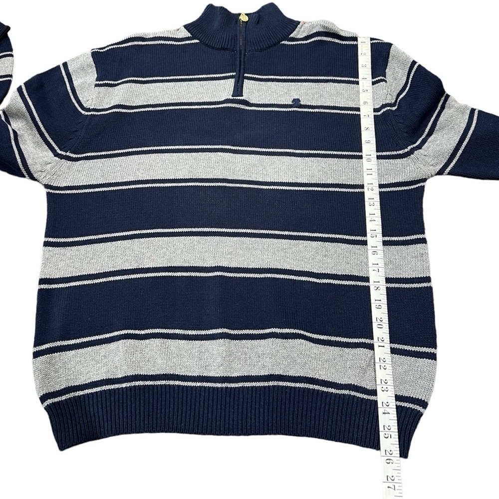 NWT IZOD Boys Quarter Zip Pullover Sweater Size XL 18/20 Navy Gray Stripe - Picture 9 of 10